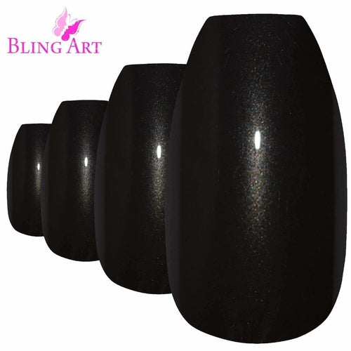 False Nails by Bling Art Black Glitter Ballerina Coffin Fake Long