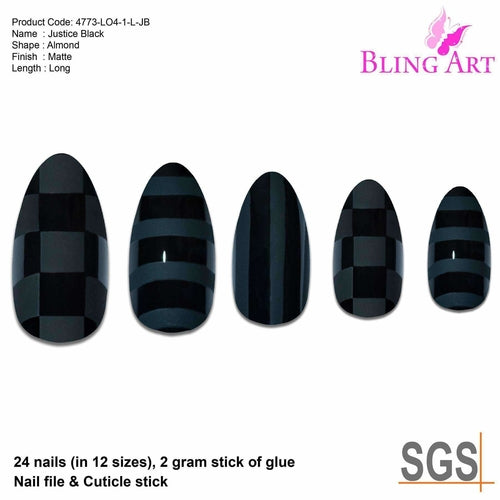 False Nails Bling Art Matte Black Almond Stiletto Long Fake Acrylic