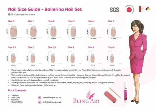 False Nails by Bling Art Black Glitter Ballerina Coffin Fake Long