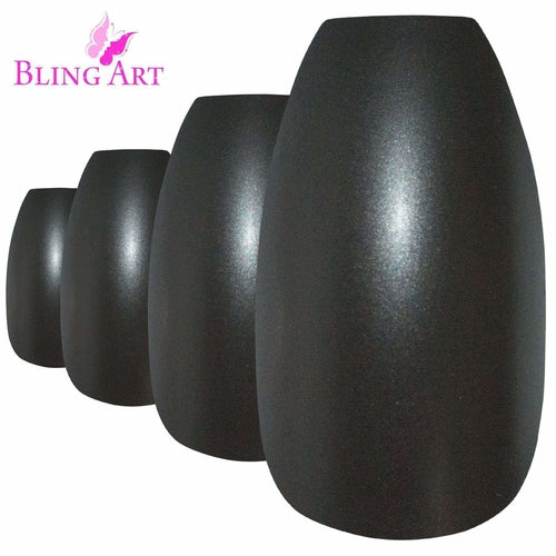 False Nails by Bling Art Black Matte Metallic Ballerina Coffin Fake