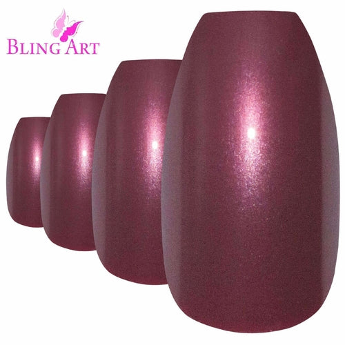 False Nails by Bling Art Red Brown Glitter Ballerina Coffin 24 Fake
