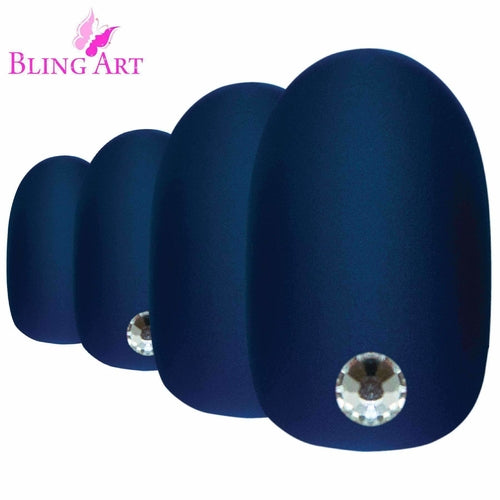 False Nails by Bling Art Blue Matte Oval Medium Fake Acrylic 24 Tips