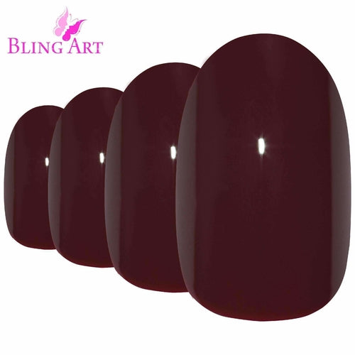 False Nails by Bling Art Red Brown Polished Oval Medium Fake Acrylic