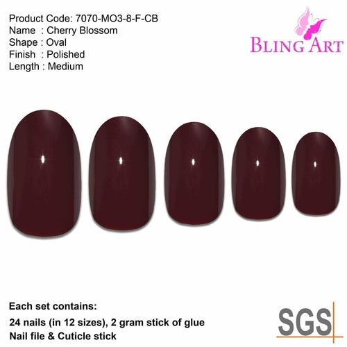 False Nails by Bling Art Red Brown Polished Oval Medium Fake Acrylic